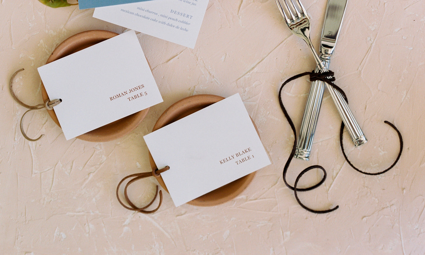 Flat Escort Cards with Leather String