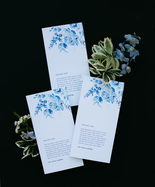 Blue Floral Thank You Cards/Menu