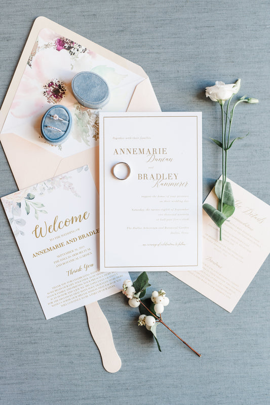 Gold Thermography Invitation with Watercolor Florals